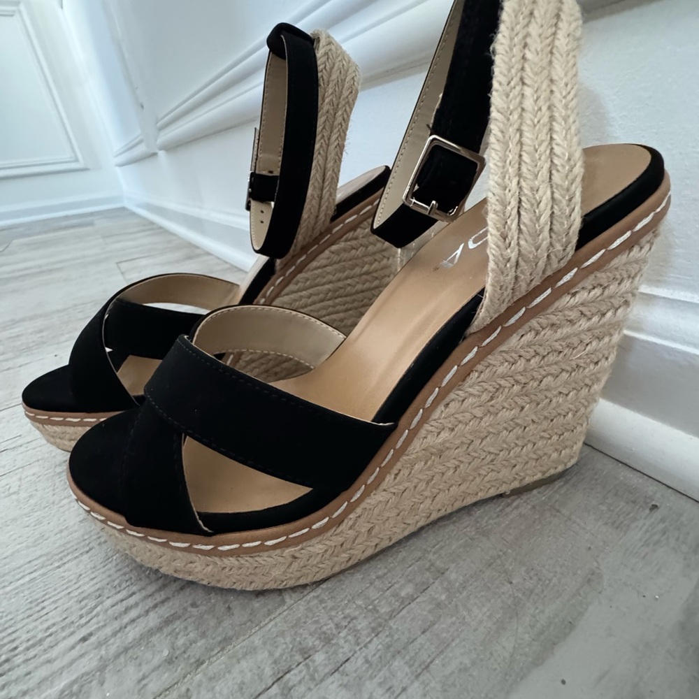 Black Wedge Sandals